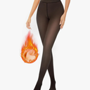 TNNZEET Womens Fleece Lined Tights Warm Winter - Sheer Black Leggings Fake Translucent Pantyhose, L