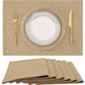homing Cotton Linen Placemats Set of 6, Cloth Washable Farmhouse Dining Table Mats for Indoors & Outdoors, Easy to Clean, Linen, 13 x 19 Inch