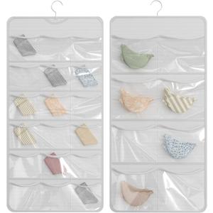 26-Pocket Hanging Organizer for Socks, Underwear, Bras, and Leggings, Dual-Sided Closet Storage for Lingerie and Kids Clothing, White