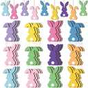 Barydat 36 Pcs Easter Bunny Tree Ornaments Easter Wooden Hanging Decor 12 Color Rabbit Embellishments for Tree Wood Bunny Tags Rabbit Shape Cutouts with String for Party Wall Gift