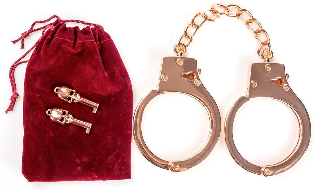 HISET Metal Handcuffs with Two Skull Keys - Prop Toy Handcuffs (Rose Gold)