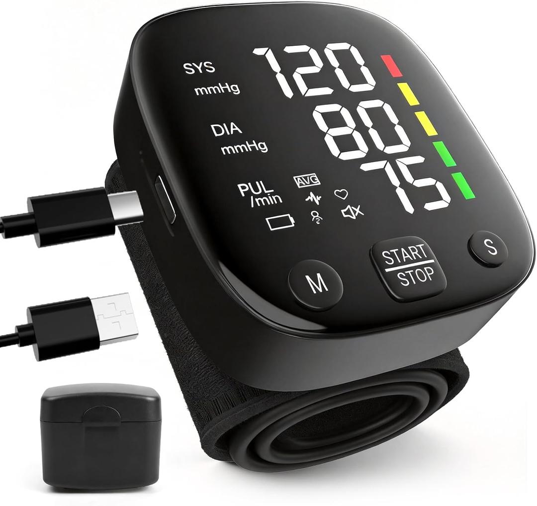 Automatic Wrist Blood Pressure Monitor for Home Use, Dual User Memory, Voice Guidance & Result Readout, Type-C Rechargeable