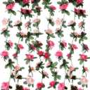 Miracliy 8Pcs 66FT Pink Flower Garland, Artificial Rose Floral Vines Fake Hanging Spring Flower Garland for Wall Backdrop Wedding Arch Tea Party Door Mantle Decoration