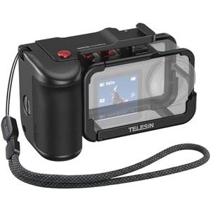 TELESIN Metal Street Grip Kit for DJI OSMO Action 5 Pro/4/3 with Cage, Camera Photography Handle Grip Kit for DJI, Quick Release, Patented Seesaw Shutter Button, Cold Shoe, Wrist Strap, 1/4 Threaded