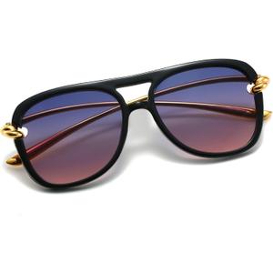 Hanj Retro Square Aviator Sunglasses for Women Men 70s 80s Classic Shades Gold Temple Fashion Glasses (Blue)