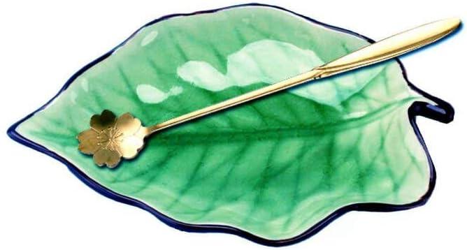 Ceramic Spoon Rest Cooking Spoon Holder for Kitchen Counter/Stove Top/Dining Table with Cute Spoon, Leaf Shaped, Modern Farmhouse Decorative, 7.5x5.1 inch Viridis
