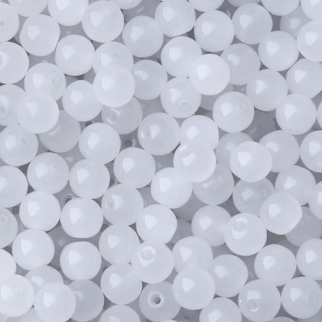 500Pcs White Round Glass Beads 8mm for Necklaces, Clear Glass Crystal Beads for Bracelet Making Kits Earring Bracelets and DIY Crafts(White)