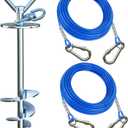 Catapamey Dog Tie Out Cable and Stake,with 2x15 Feet Heavy Duty Cable(up to 200lbs),360 Swivel Dog Run Anchor,Runner for Yard-No Tangle,Ideal for Outdoor Camping