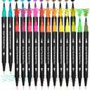 Dual Brush Marker Pens,24 Colored Markers,Fine Point and Brush Tip for Adult Coloring Books Bullet Journals Planners,Note Taking Coloring Writing
