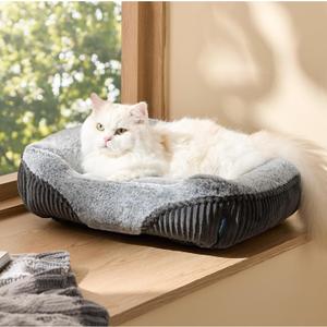 Bedsure Washable Dog Bed Small Dog＆Cat- Rectangle Fluffy Plush Kitten Puppy Bed, Comfy Corduroy Fleece and Nonskid Bottom, 20x19x6inches, Grey