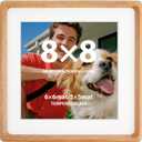 8x8 Teak Wood Picture Frame with Real Glass and Double Mat  Fits 6x6 or 5x5 Photos, Natural Wooden Square Frame for Wall or Tabletop Display