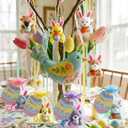 Wiwiqing 24 Set Easter Mini Animal Plush Toy Set with Bunny Sticky Hands Egg Cards Mesh Bags Small Stuffed Animal Bulk with Easter Eggs for Party Favors Basket Stuffers Classroom Prize