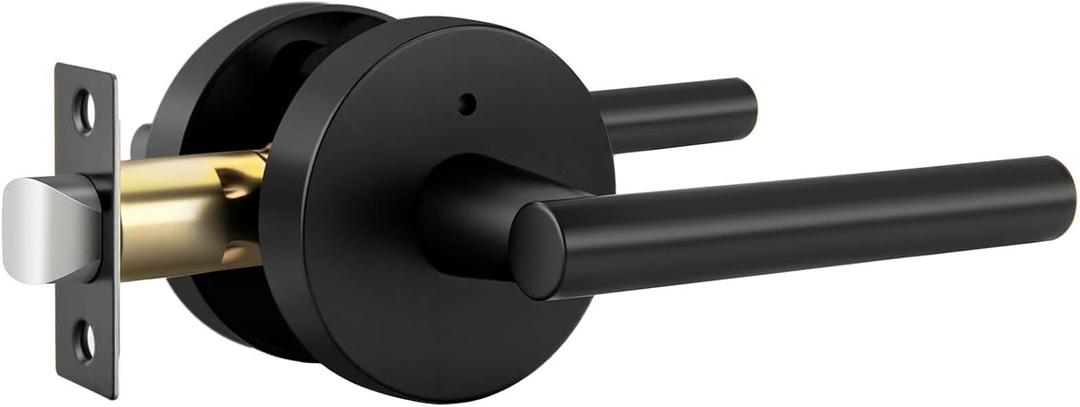 goldenwarm Black Door Handle Interior, Zinc Alloy Heavy Duty Matte Black Interior Door Handles for Bedroom Bathroom, Modern Round Privacy Door Levers (1 Pack)