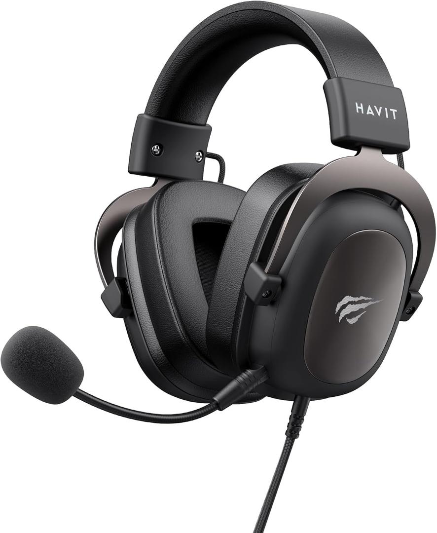 havit H2002d Gaming Headsets for PS4,PC, 53MM Drivers Surround Sound PS5 Headset with Mic Gaming Headphones with Mic Durable Aluminum Frame Valentines Gifts for Men