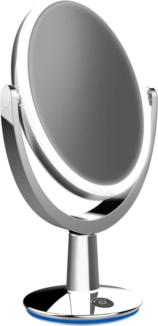 Superstar Oval Shaped Dual-Sided Lighted Makeup Mirror, 1X/5X Magnifying Vanity Makeup Mirror, 360 Degree Rotating Adjustable Brightness Mirror, Brushed Nickel