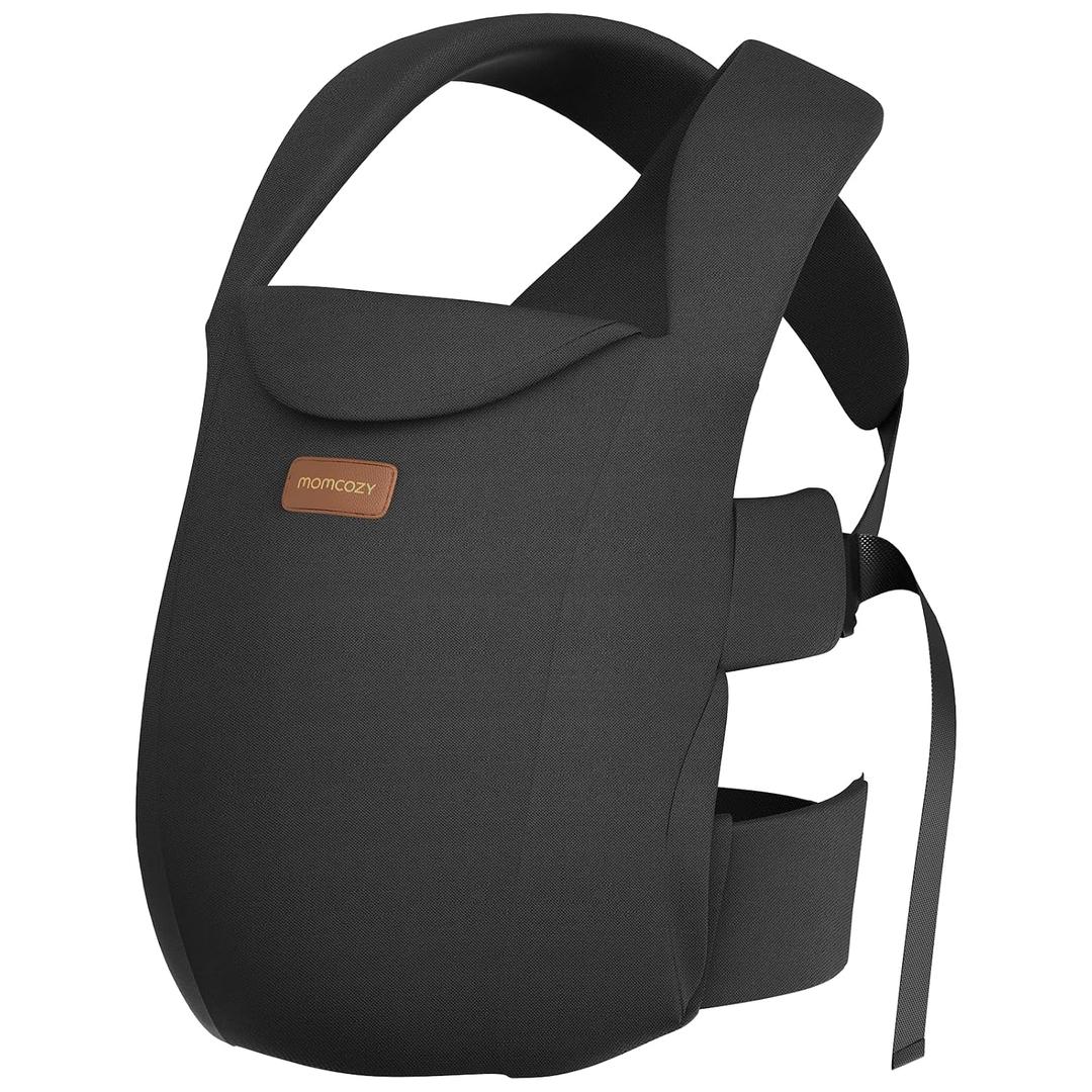 Momcozy Newborn Carrier WeeSnug- Lightweight and Cozy Comfort for 7-25 lbs, Ergonomic Cross-Back Support, Effortless to Put On, Hands-Free Baby Carrier with Lumbar Support, Black