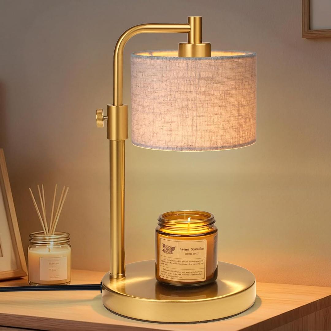 NITOWOLF Candle Warmer Lamp, Candle Lamp Warmer with Timer Adjustable Height Wax Warmer Lamp for Jar Candles, Birthday Gifts for Women Mothers Day Gifts (Gold Linen)