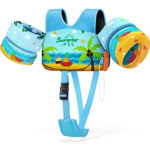 HeySplash Toddler Swim Vest, Toddler Floaties Fit 13-30/22-44 Lbs, Kids Swim Jacket with Adjustable Strap, Arm Floaties Water Wing Arm Band for Children Learn to Swim, Puddle Sea Beach Jumper Boy Girl (U-6-15kg Green Coconut Grove)