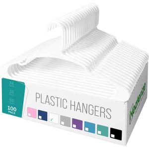 NEATERIZE Clothes Hangers Plastic 100 Pack For Adults - Plastic Hangers, The Perfect Coat Hanger and Space Saving Clothes Hangers for Closet, Percheros Ganchos para Colgar Ropa Hangars - White Hangers