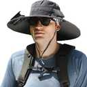 Men's Wide Brim Solar Fan Outdoor Fishing Hat in Grey - Includes 2 Solar Fans