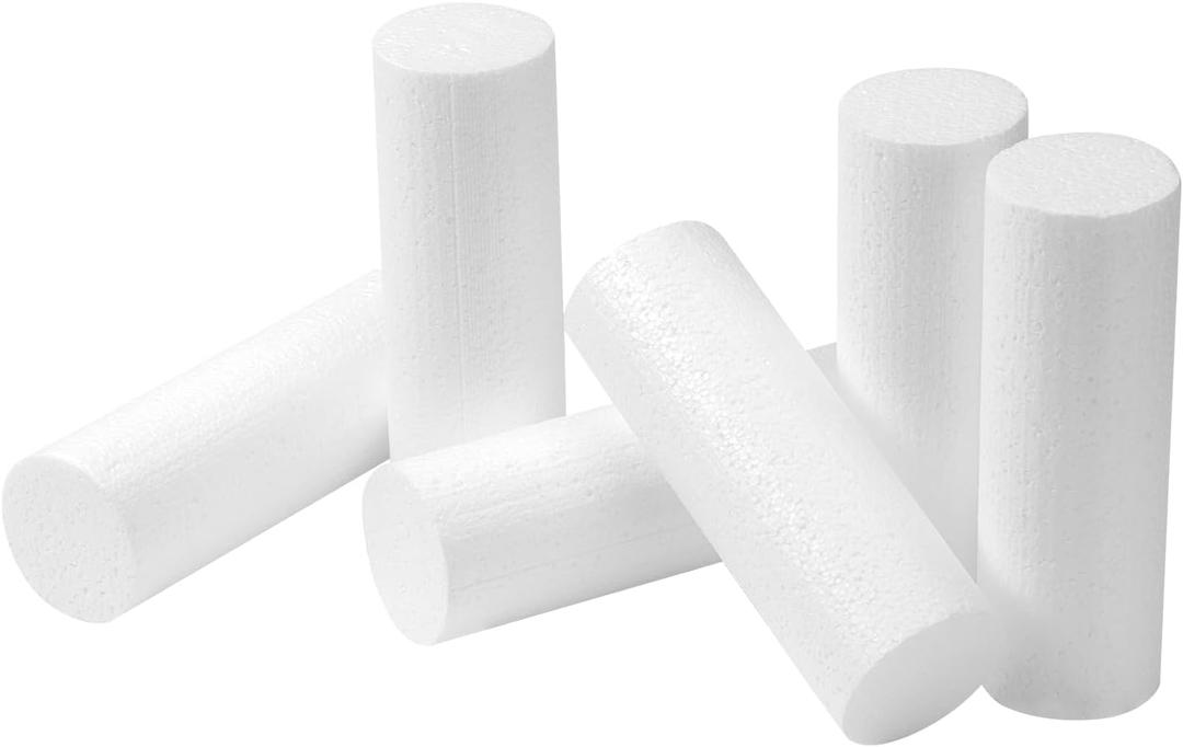 Crafjie Foam Cylinders for DIY Crafts and Arts Supplies (2 x 6in, 6 Pack), White Polystyrene Foam Rods for Modeling, Craft Supplies, DIY Home Craft Project