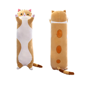 Cute Cat Plush Long Body Pillow – Soft Cartoon Stuffed Animal Doll, Kawaii Cat Plushie Cuddle Toy Gift for Kids, Girls & Girlfriend (Brown, 19.7 Inch)
