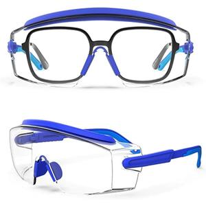 Anti Fog Safety Glasses Safety Goggles Over Glasses Protective Glasses with Anti Scratch Lenses Adjustable (Blue)