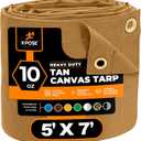 Xpose Safety Canvas Tarp - 10oz Tan Canvas Tarps Heavy Duty Water Resistant with Brass Grommets- Multipurpose Outdoor Tarpaulin for Camping, Canopy, Trailer, Equipment Cover 5' x 7'