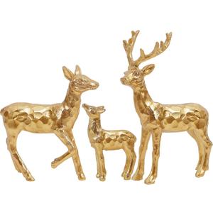 Lulu Home 3 PCS Christmas Tabletop Decorations, Resin Golden Reindeer Family Figurines with Diverse Postures, Xmas Holiday Winter Centerpieces Ornaments for Mantel Shelf Sill Decor(Family)