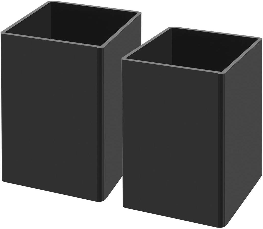 NIUBEE Black Acrylic Pen Holder Pack of 2, Desktop Pencil Cup Stationery Organizer for Office Desk Accessory