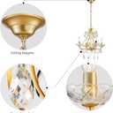 WUZUPS Crystal Candle Chandelier Pendant Flushmount Ceiling Light Modern Lighting Fixture for Bedroom Hallway Bar Kitchen Bathroom, H 14" x W 16", Gold, E12 Base
