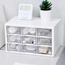 Desk Storage Organizer with 9 Drawers, MYKASEN Clear Plastic Storage Cabinet, Stackable Desk Storage Box for Makeup Office Craft Hardware Art Supplies, 9.8x6.3x5.9inch(White)