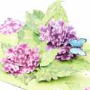 2 x Liif Hydrangea Blossoms Butterfly 3D Greeting Pop Up Mother's Day Card, Spring, Summer, Anniversary, Fathers Day, Get Well, Thinking Of You,With Message Note & Envelop,Large Size 8x6 Inch (Purple & Pink)