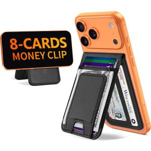 TopMade for MagSafe Wallet with Money Clip, Strongest Magnetic Card Holder for iPhone 17/16/15/14/13/12 Series, for iPhone Wallet with Adjustable Stand, ID Window, RFID Blocking, Black