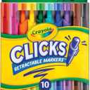 Crayola Clicks Retractable Tip Markers (10ct), Stocking Stuffers for Kids & Toddlers, Cone Tip Washable Art Marker Set, Coloring Book Supplies, No Dry, 3+ (Classics)