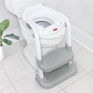 Fisher-Price Potty Training Seat with Step Stool Ladder, 2-in-1 Potty Training Toilet for Toddlers with Splash Guard, Anti-Slip Pads, Cushioned Seat (Gray)