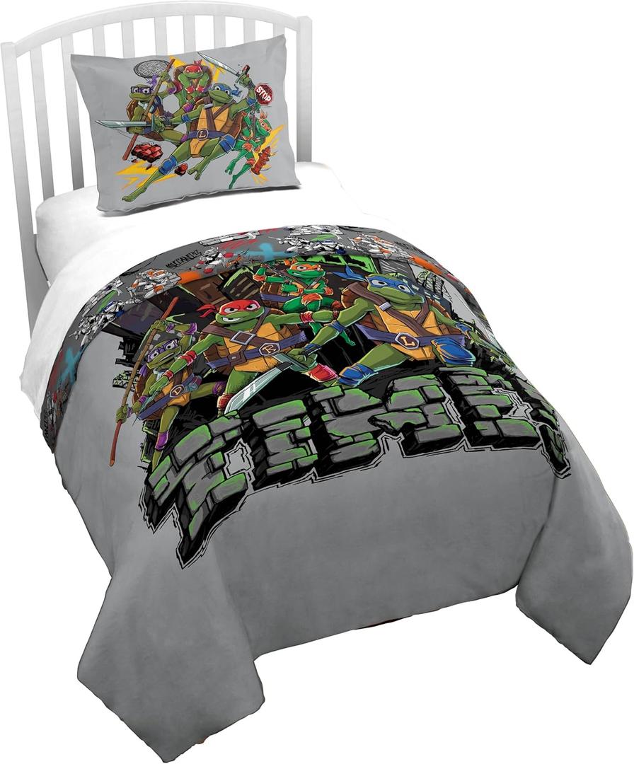 Jay Franco Duvet Cover Set  3 Piece Comforter Cover and Sham Set, Super Soft Cozy Kids Bedding (Insert Not Included) Grey - Teenage Mutant Ninja Turtles, Twin