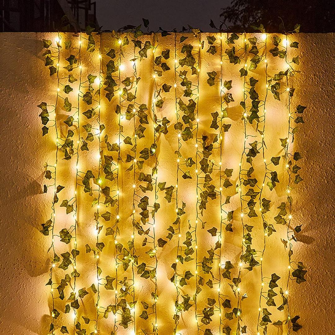 Contatto 41 Feet Solar String Lights with Waterproof LED Outdoor Decor, Artificial Ivy Vines, Patio, Balcony, Garden, Party