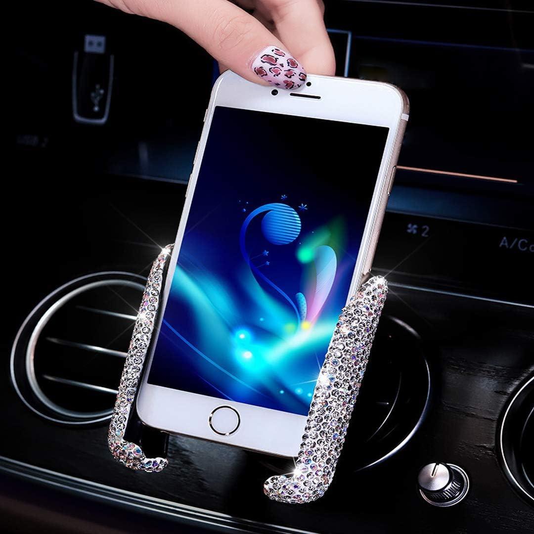 SUNCARACCL Bling Car Phone Holder Mini Dash Air Vent Automatic Phone Mount Universal 360Adjustable Crystal for Women and Girls (White)