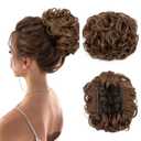 Benehair Messy Bun Hair Piece with Combs Clip in Bun Scrunchie Juva Bun Dish Fluffy Wavy Hair Updo Easy Stretch Big Chignon Short Ponytail Hairpiece for Women Light Brown 90g