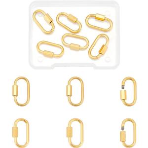 UNICRAFTALE 6pcs 2 Styles Golden Stainless Steel Oval Screw Carabiner Lock Screw Lock Clip Clasps Lock Key Carabiner Clasp Metal Keychain Clip Hook Quick Link for Jewelry Making Handbag 21~22mm