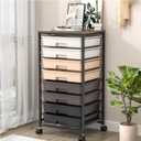 Rolling Carts with Wheels,Utility Cart with 8 Drawers and Wooden Tabletop,Rolling Drawer Cart,Plastic Drawer Storage for Living Room,Classroom,Bedroom,Bathroom,Dorm,Office,Brown
