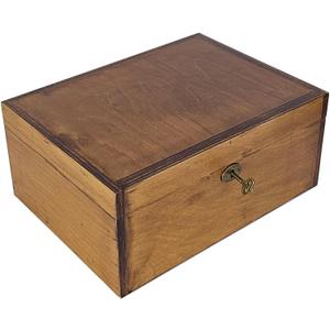 Large Wooden Box with Lock and Key, Vintage Memento Box for Men and Women, Rustic Brown Decorative & Lockable Memory Keepsake Box with Hinged Lid, Secret Lock Box, Keepsake Chest (Brown)