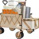 Whitsunday Collapsible Folding Wagon Heavy Duty Utility Beach Wagons with Opened Tailgate and All-Terrain Wheels for Camping,Garden,Sports Khaki