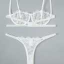 Lilosy Sexy Eyelash Underwire Floral Lace Sheer O Ring Linked Cutout Lingerie Set 2 Piece (White), Medium