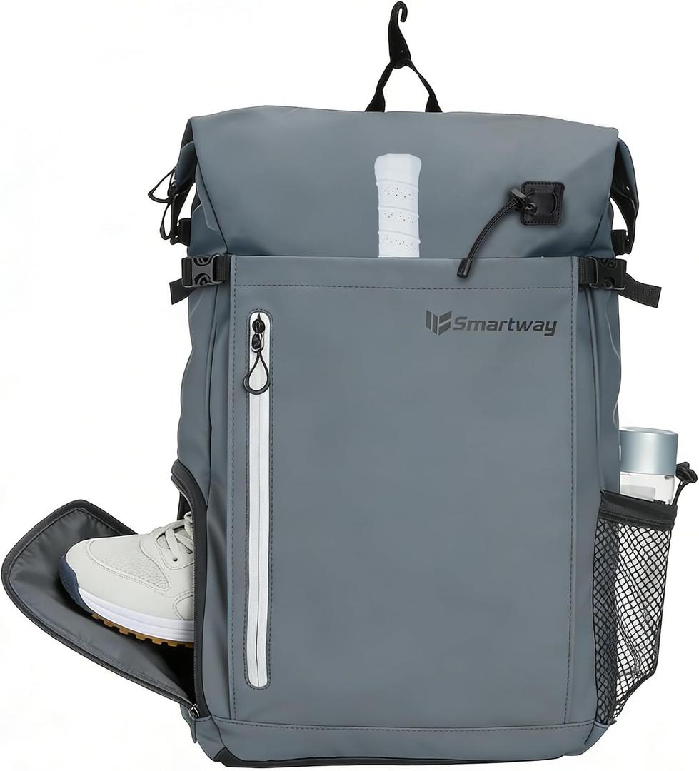 Smartway 28L Pickleball Bag with Shoe Compartment, Tennis Backpack, 21.3" x 12.6" x 7.9", Blue