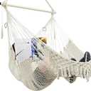 Hammock Chair, Cotton Rope Handwoven Chair with Collapsible Metal Spreader Bar Max 330 LBS for Indoor&Outdoor, Patio, Garden, Yard (Beige)
