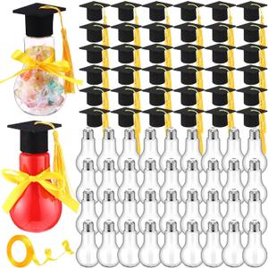 73 Pcs/36 Sets 2025 Graduation Plastic Light Bulb Jars 5 oz Candy Gift Ready Empty Light Bulb Jar Bottle with Graduation Cap and Tassel 24 yd Ribbon Candy Box Container Bulk for Grad Party Favors