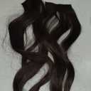 ALXNAN Clip in Long Wavy Synthetic Hair Extension Only 2PCS 24 Inch Dark Brown Thick Hairpieces Fiber Double Weft Hair for Women