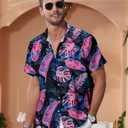 KYKU Men's Hawaiian Shirt Short Sleeve Button Down Beach Shirt with Pocket (Pink, M)